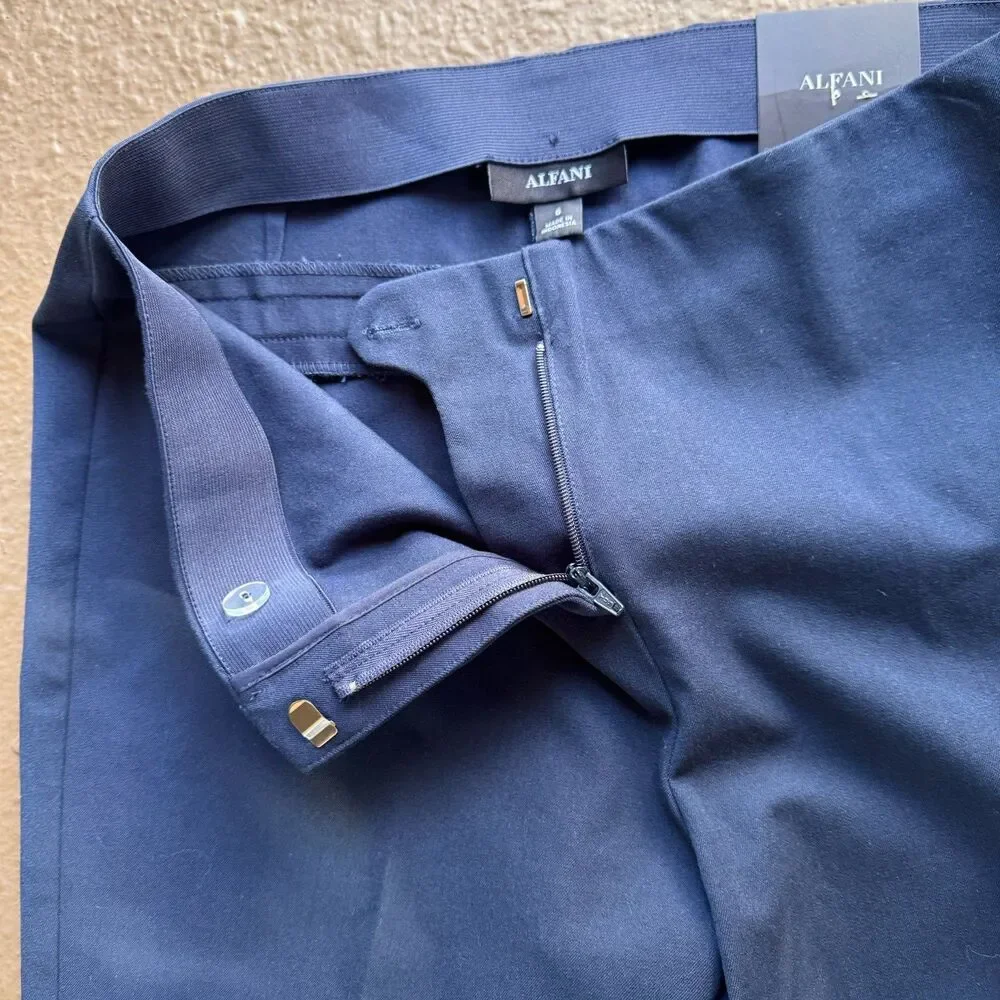 NWT Women’s Alfani Pants Sz 6 Skinny Leg Comfort Waist Navy Office Minimalist - Picture 3 of 9